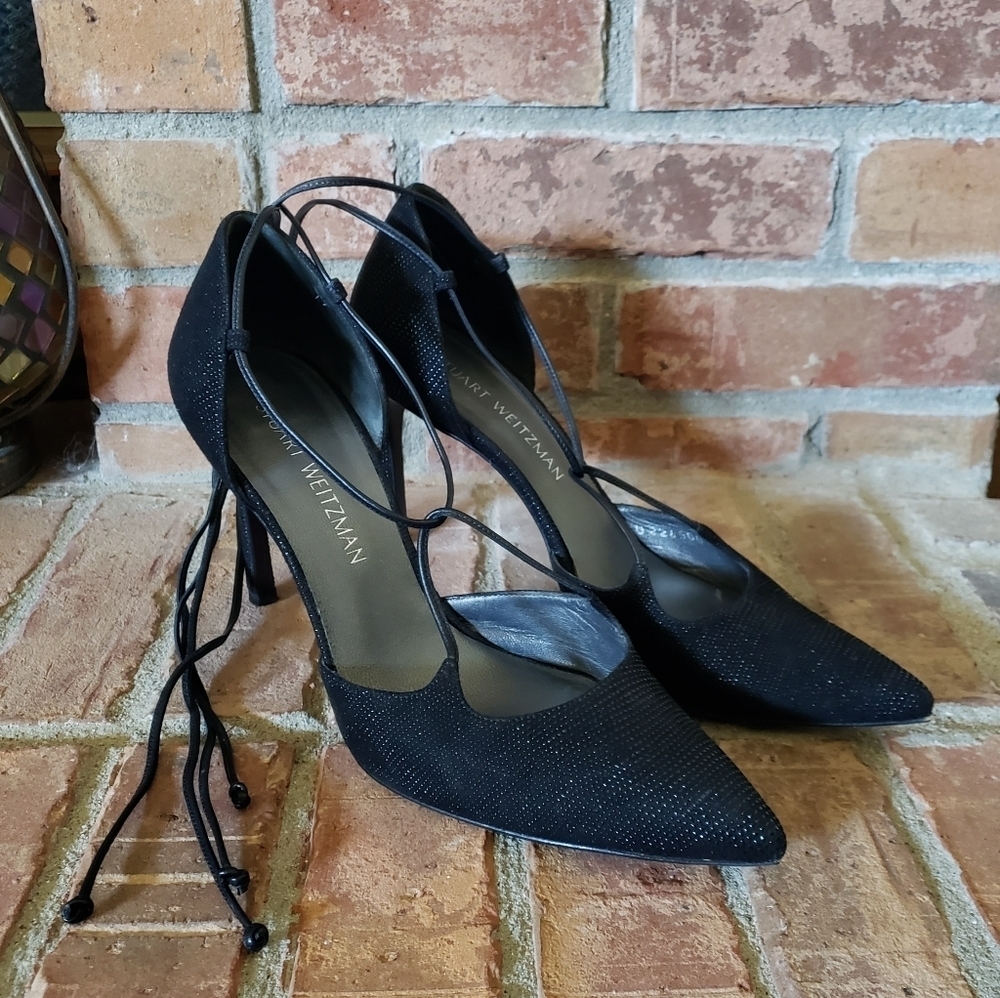 Stuart Weitzman Black Ankle Tie Heels